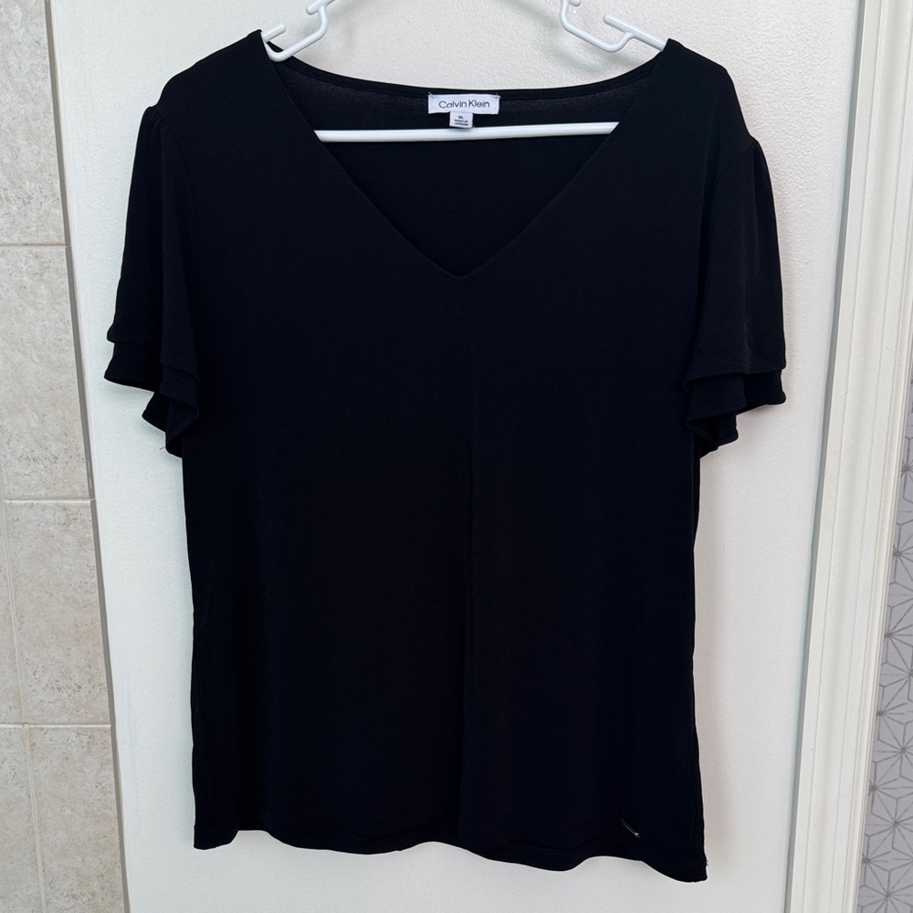Calvin Klein Black Short Sleeve V-Neck Top